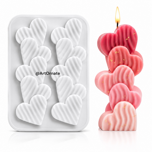 Premium heart shape candle silicone mould with luxury pink decorative heart candle on white background, candle making mould for DIY soy wax candles, aesthetic Valentine candle mould, candle supplies India by ArtOrnate