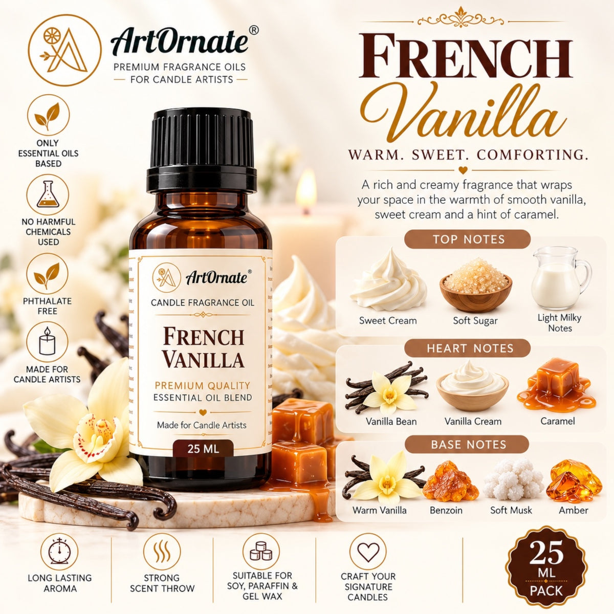 French Vanilla Candle Fragrance Oil 25 ml candle fragrance oil for candle making - ArtOrnate India