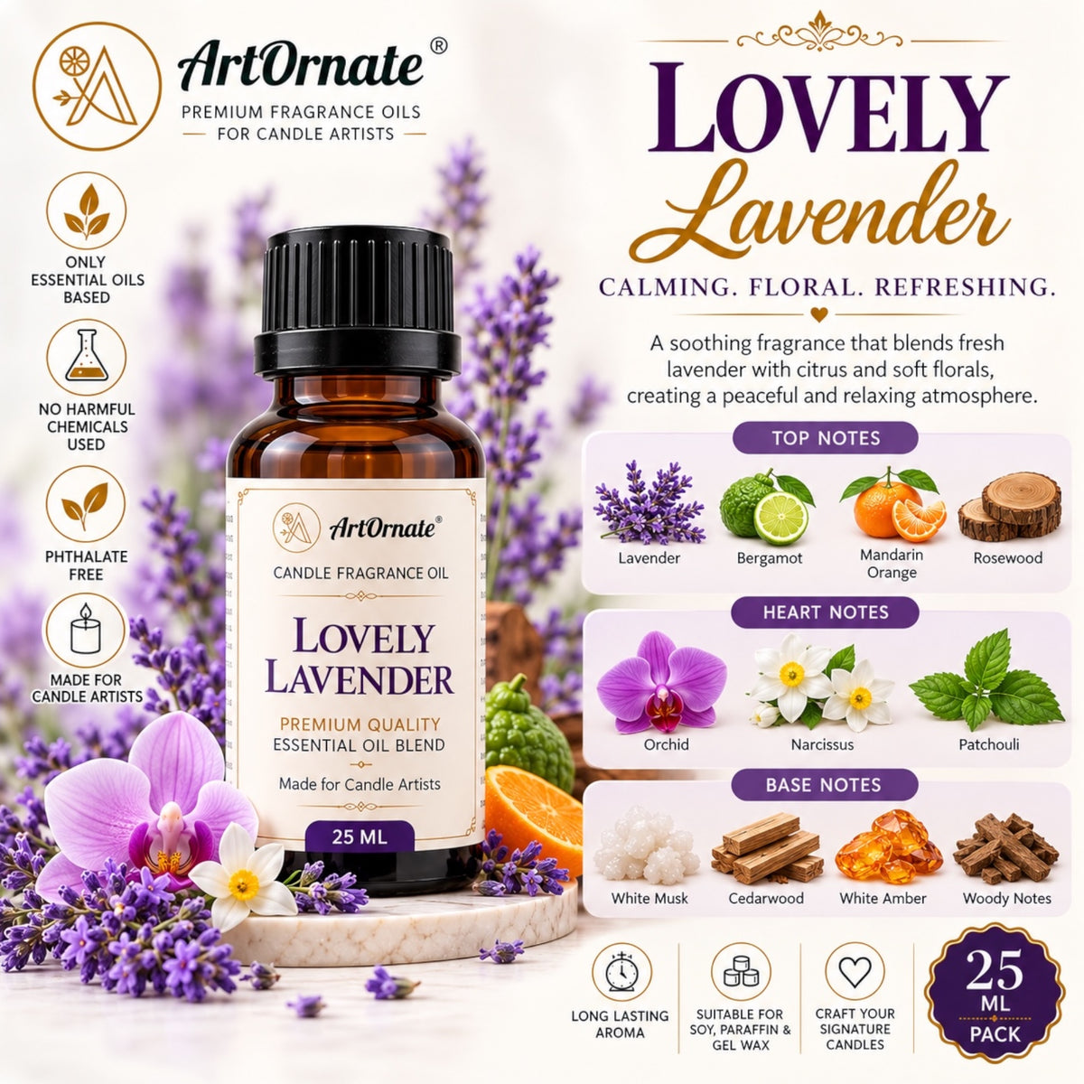 Lovely Lavender Candle Fragrance Oil 25 ml candle fragrance oil for candle making - ArtOrnate India