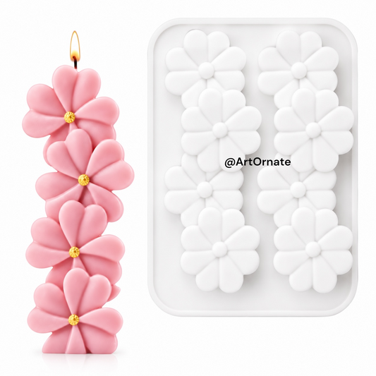 Premium flower heart candle silicone mould with luxury floral heart candle on white background, decorative soy wax candle mould for DIY candle making, aesthetic candle supplies India by ArtOrnate Ahmedabad