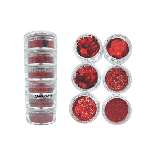 6 in 1 Glitter & Chunks - Red