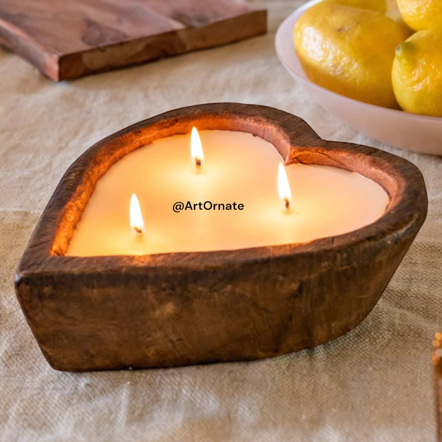 Natural Wooden Candle Bowl- Heart – Handmade Rustic Bowl for Pearl sand, Soy, Beeswax & Paraffin Candle Making