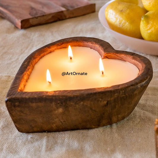 Natural Wooden Candle Bowl- Heart – Handmade Rustic Bowl for Pearl sand, Soy, Beeswax & Paraffin Candle Making
