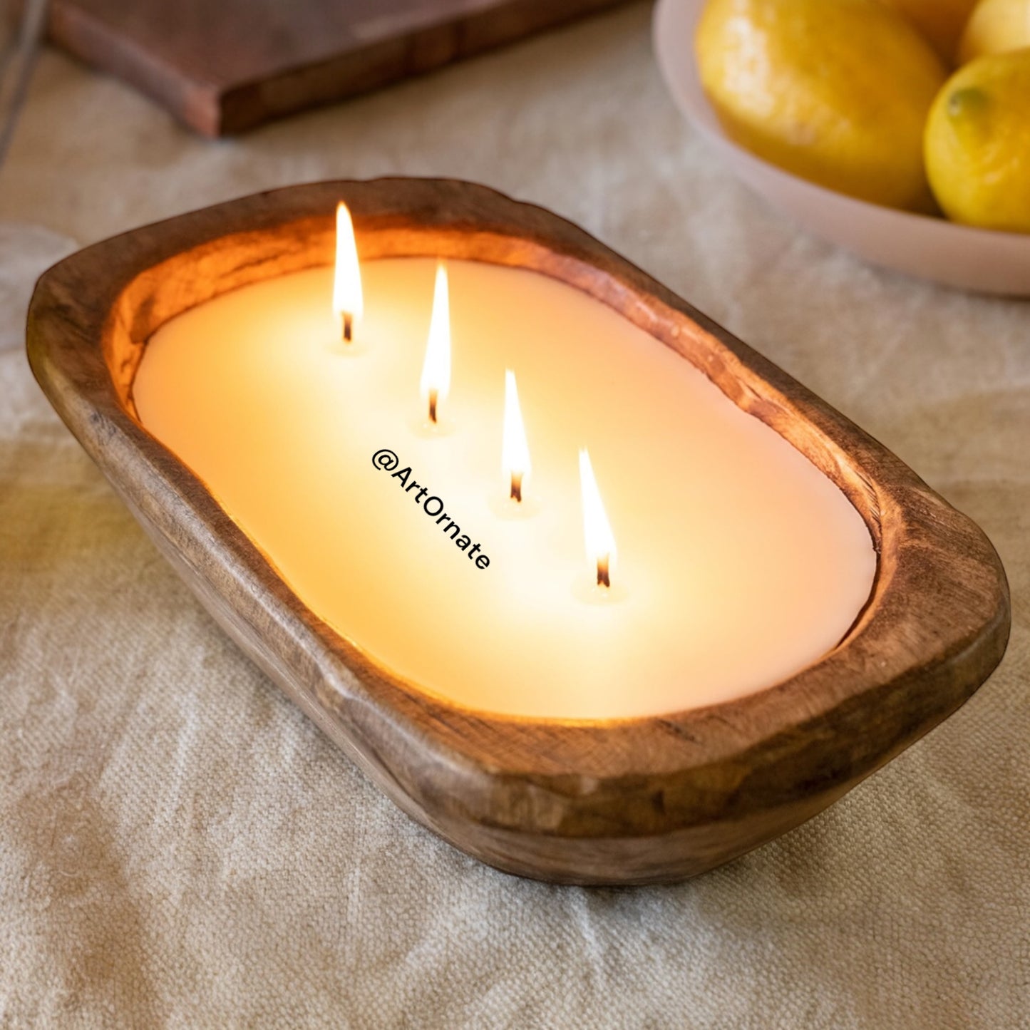 Natural Wooden Candle Bowl- Rectangle Boat – Handmade Rustic Bowl for Pearl sand, Soy, Beeswax & Paraffin Candle Making