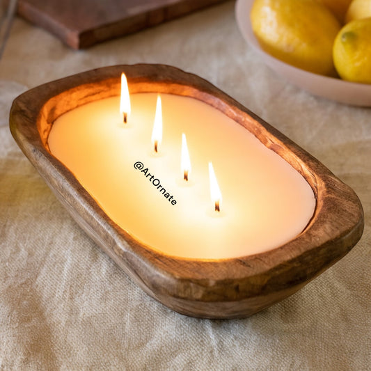 Natural Wooden Candle Bowl- Rectangle Boat – Handmade Rustic Bowl for Pearl sand, Soy, Beeswax & Paraffin Candle Making