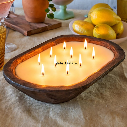 Natural Wooden Candle Bowl- Oval Boat – Handmade Rustic Bowl for Pearl sand, Soy, Beeswax & Paraffin Candle Making