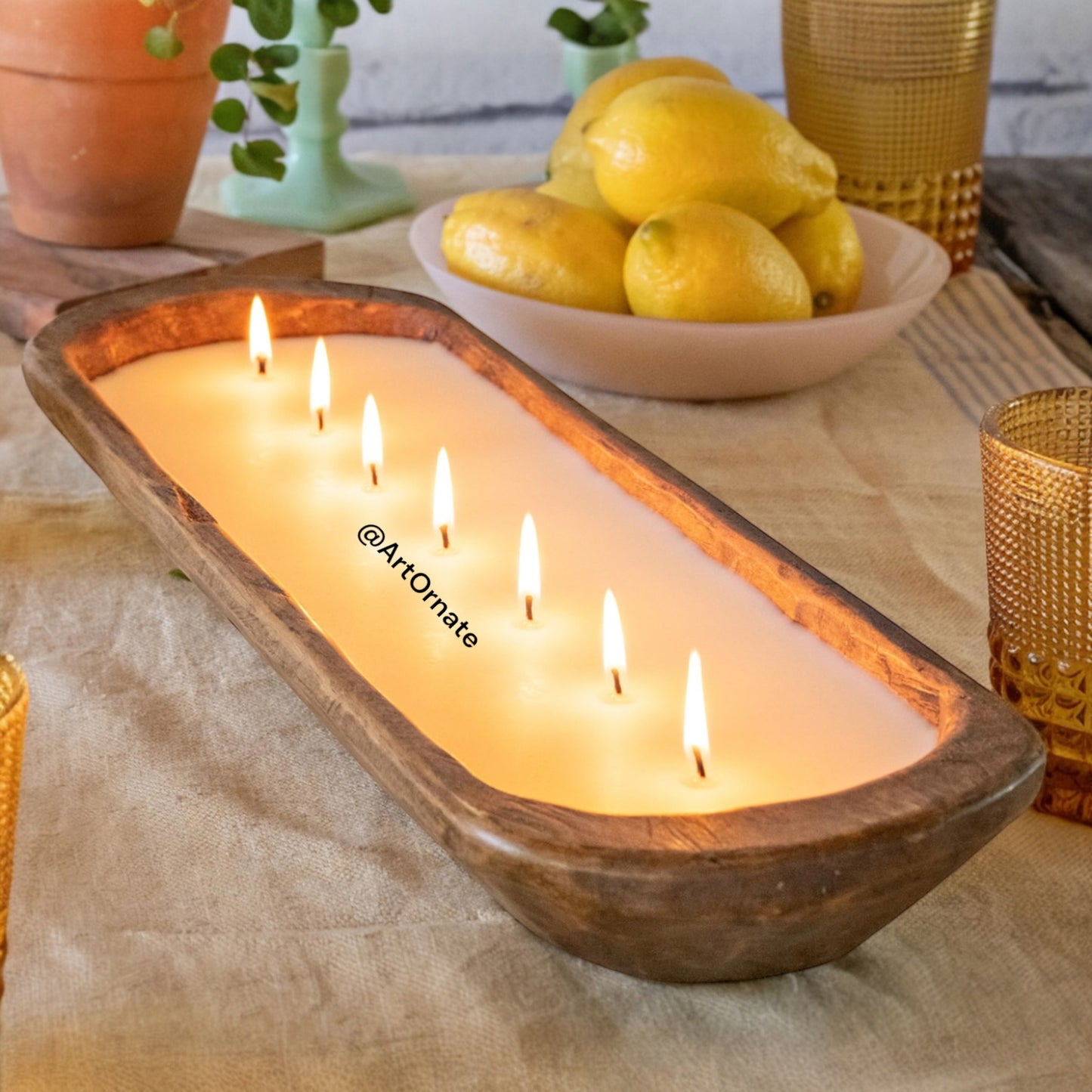 Natural Wooden Candle Bowl- Oval Boat – Handmade Rustic Bowl for Pearl sand, Soy, Beeswax & Paraffin Candle Making