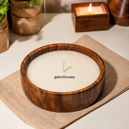 Natural Wooden Candle Bowl- Round – Handmade Rustic Bowl for Pearl sand, Soy, Beeswax & Paraffin Candle Making