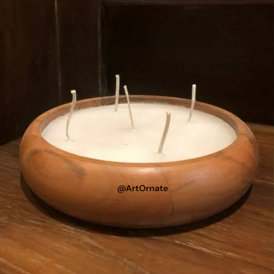Natural Wooden Candle Bowl- Curved Round – Handmade Rustic Bowl for Pearl sand, Soy, Beeswax & Paraffin Candle Making