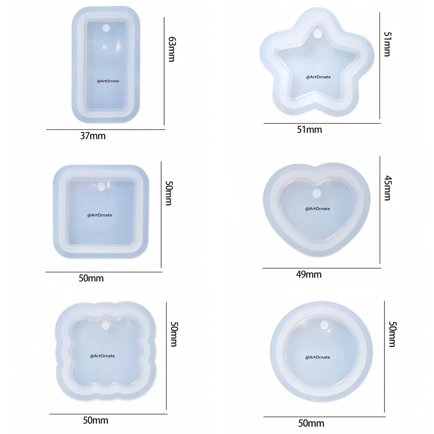 Pendant / Keychain Silicone Mould - 6 Pcs