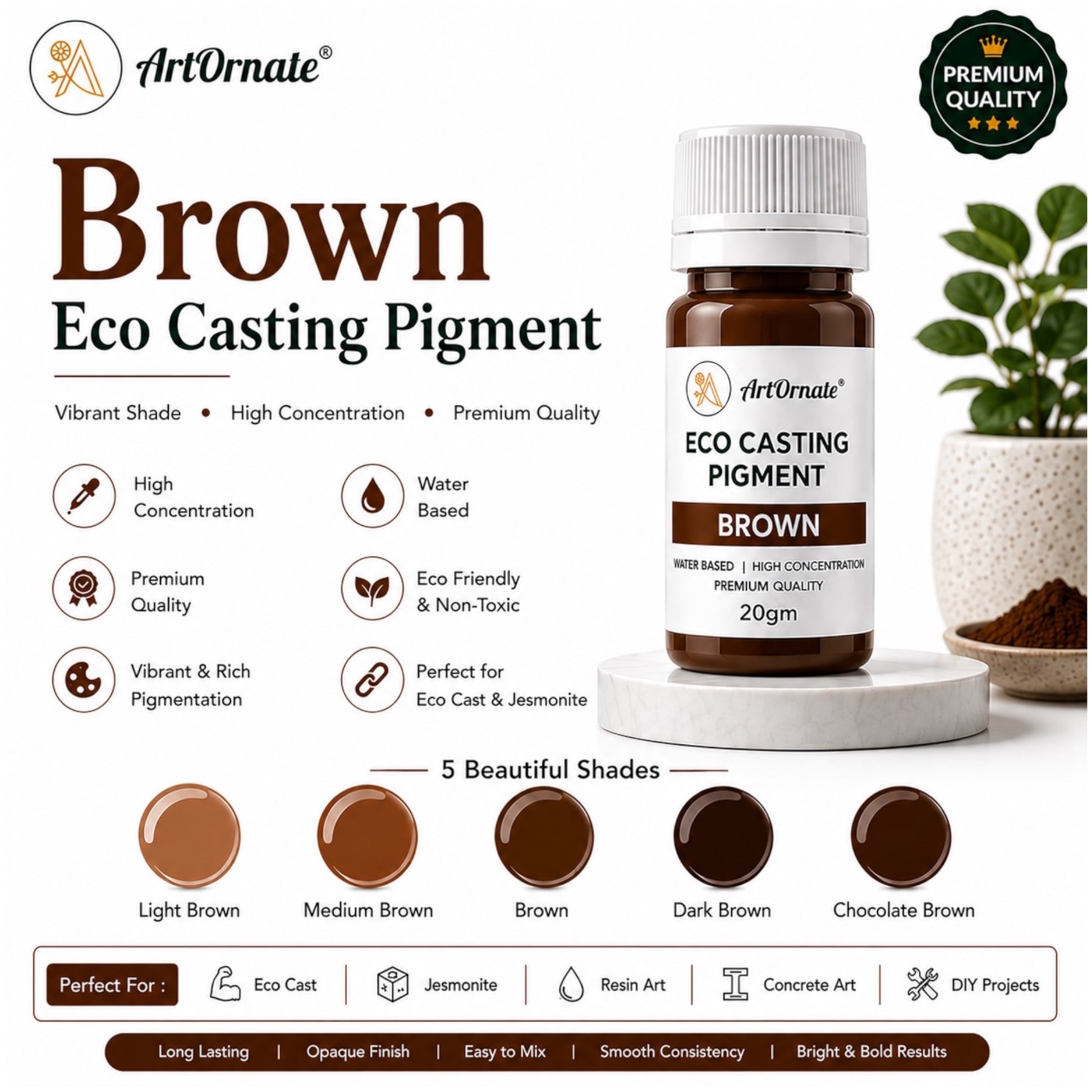 Brown Eco Resin Cast Pigment | Eco Cast & Concrete Art Pigment for Resin, Jesmonite Alternative and DIY Craft Projects | ArtOrnate