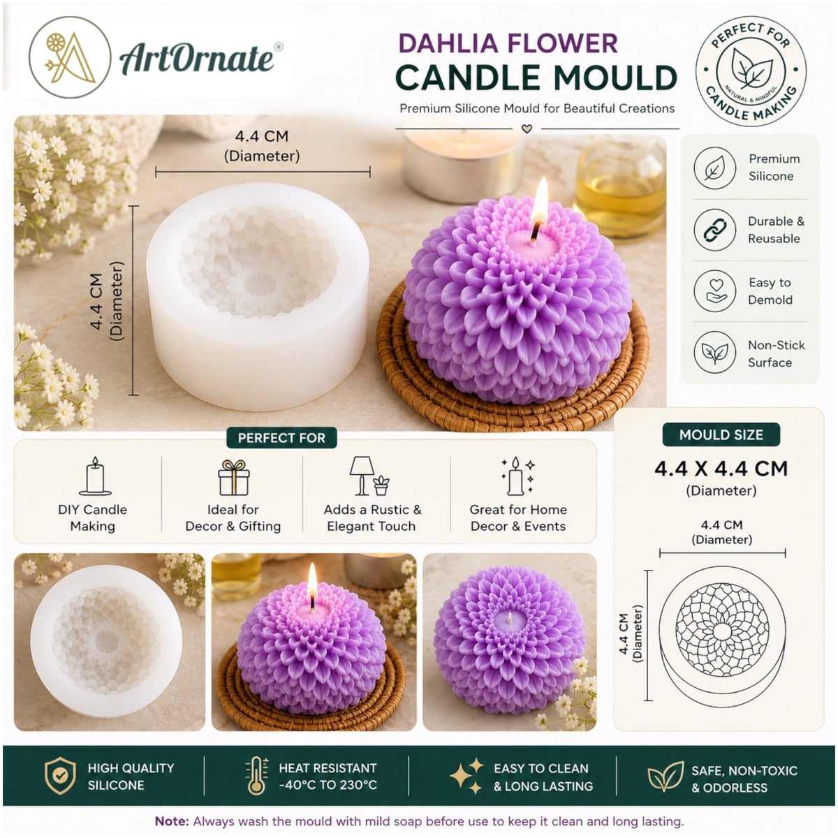 Small Dahlia Flower Candle Mould (IMH0335)