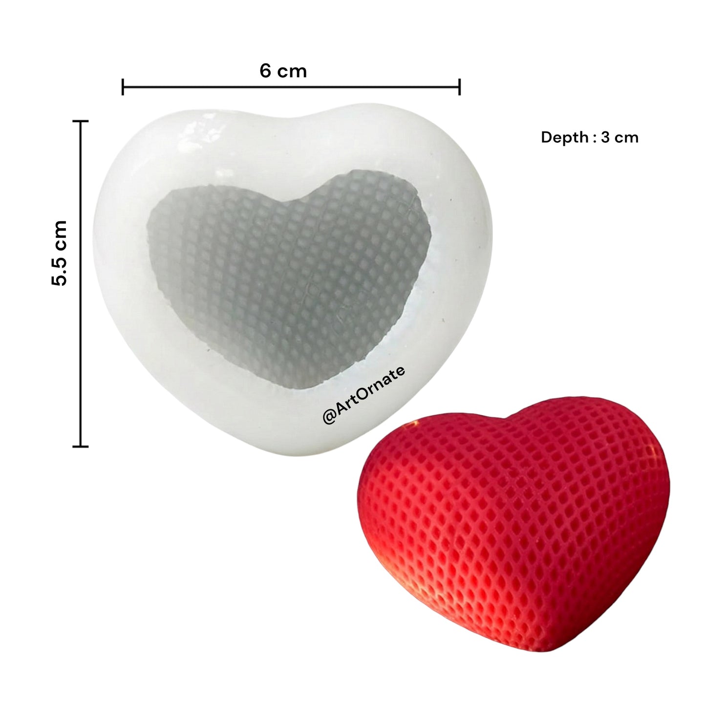 Textured Heart Candle Silicone Mould with Honeycomb Pattern for DIY Candle Making – High-Quality Silicone Raw Material by ArtOrnate India