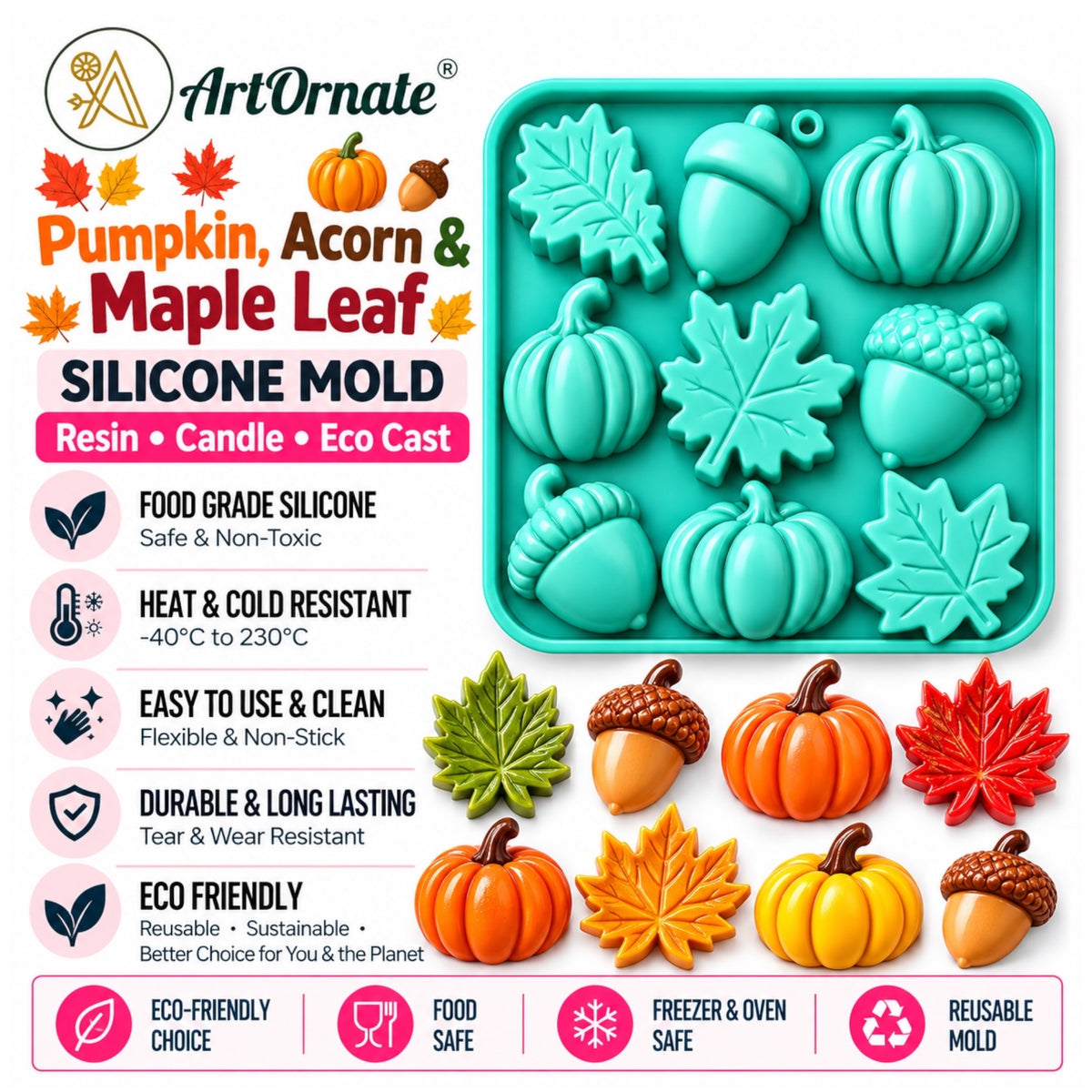 Pumpkin Acorn & Maple Leaf Silicone Mould