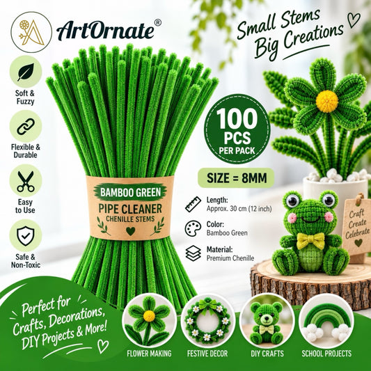 Bamboo Green 8mm pipe cleaners and chenille stems, 100 pcs for flower making and DIY crafts in Ahmedabad, Gujarat